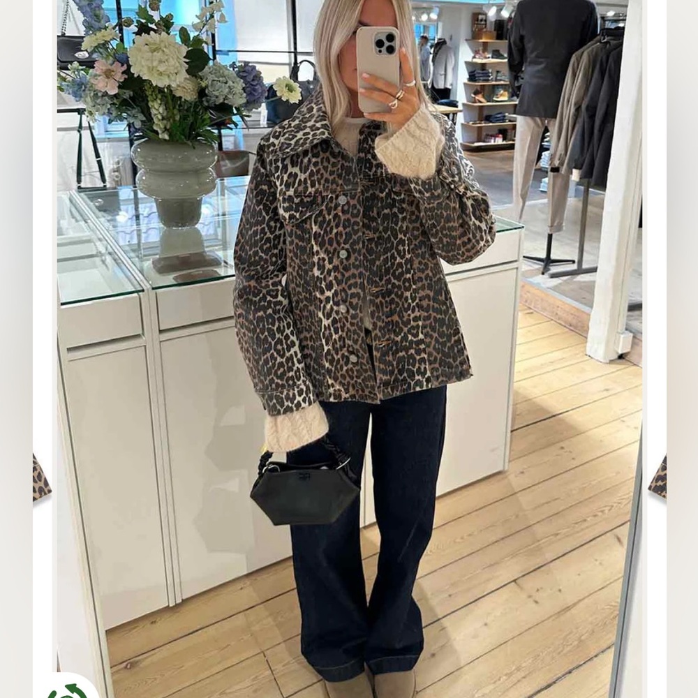 Ganni leopard denim jacket size large